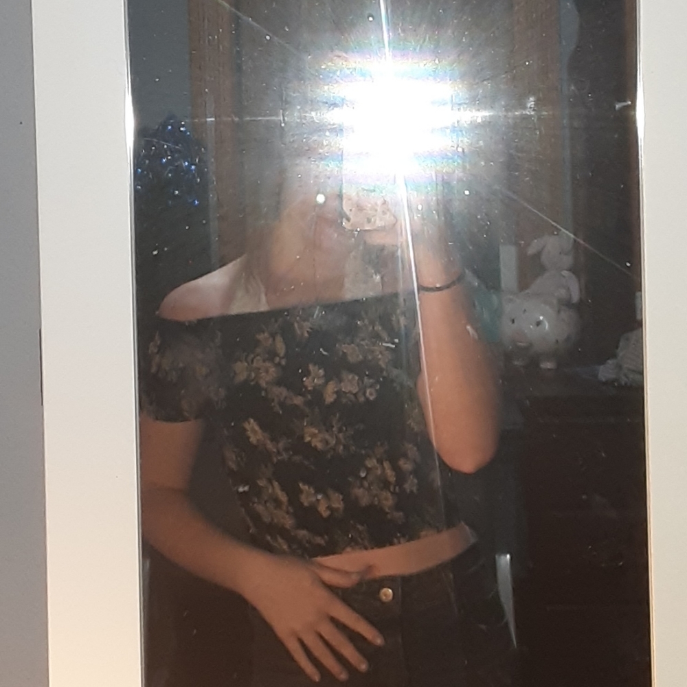 Black Crop With Flowers